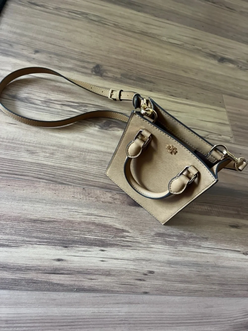 Tory Burch Emerson Tan Cardamom Mini Shopper Tote Crossbody Purse